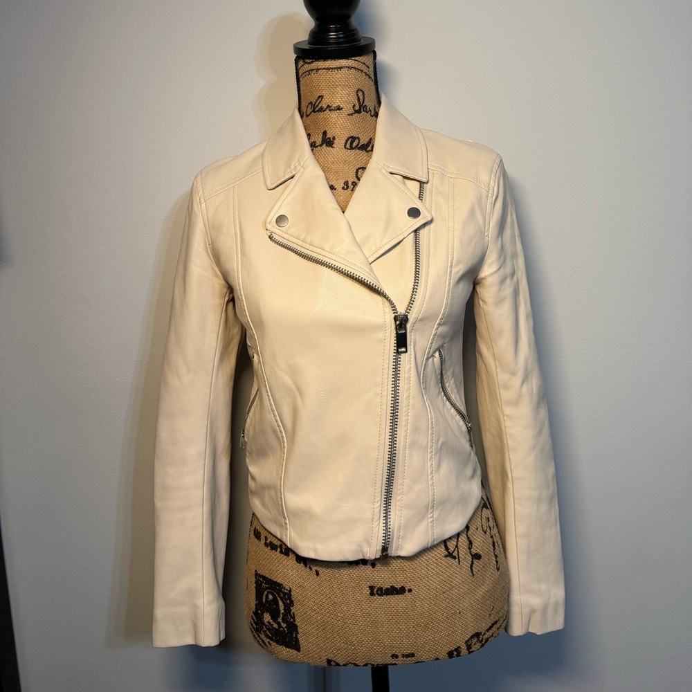 Women's Cream Leather Jacket